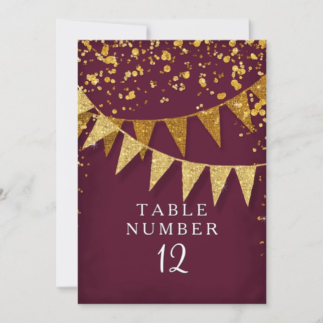 Numéro de table bordeaux pailleté or bannière mode (Devant)