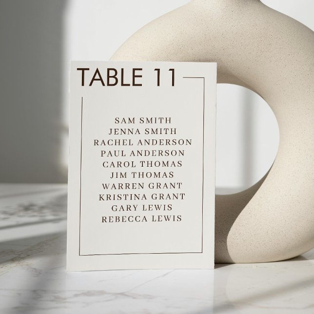 Numéro De Table Bordure Brown beige Mariage simple (Beige Brown Border Simple Wedding Table Number)