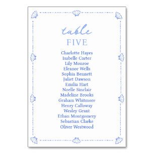 Numéro De Table Bordure Coastal Chic Shell Elegant Mariage Bleu
