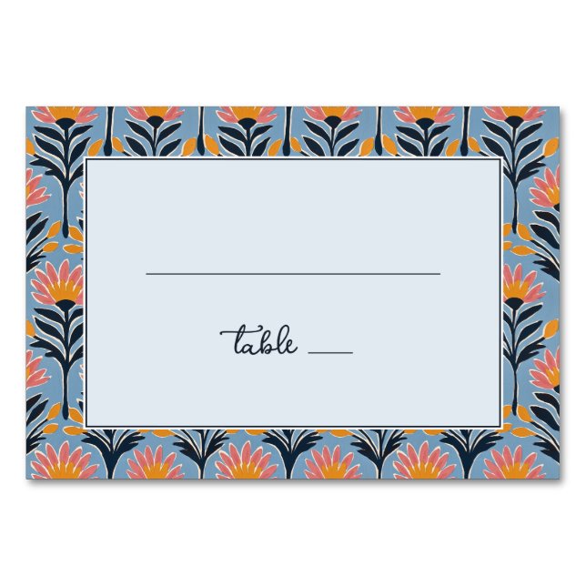 Numéro De Table Bordure Florale Bleue Joyeuse (Devant)