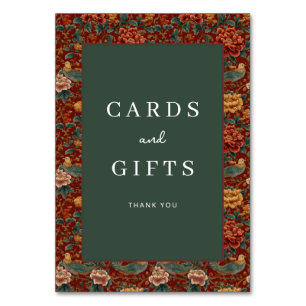 Numéro De Table Bordure Florale Élégante Vert Foncé