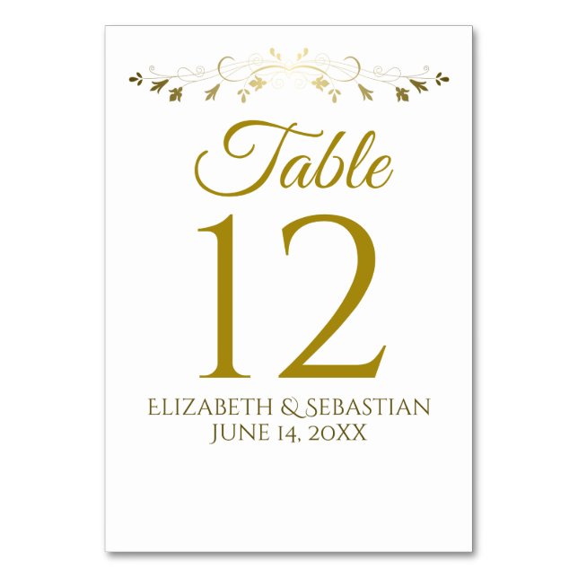 Numéro De Table Bordure Vintage or & blanc Floral Mariage élégant (Par défaut)