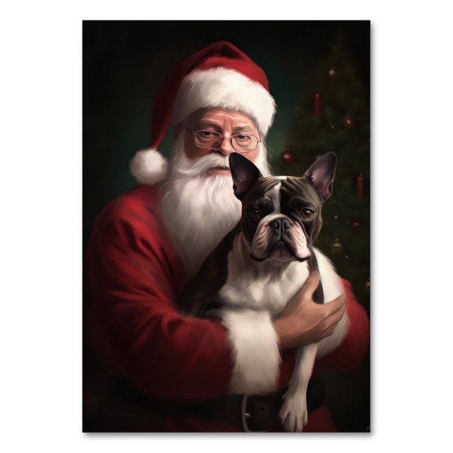 Numéro De Table Boston Terrier avec Noël Festif du Père Noël (Par défaut)
