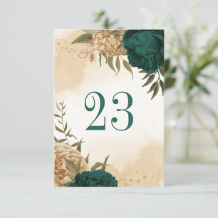 Numéro de table botanique en or vert émeraude