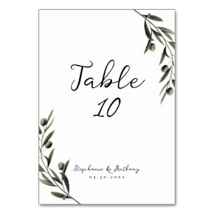 Numéro De Table Botanique Olive Branch Feuille Mariage italien