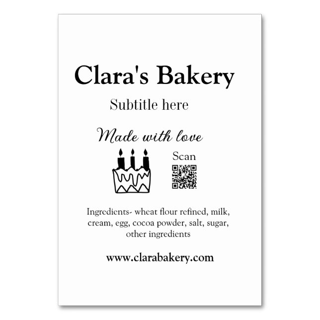 Numéro De Table Boulangerie gâteau ajouter ingrédients fabriqués a (Par défaut)