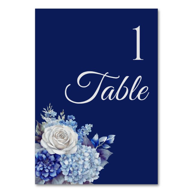 Numéro De Table Bouquet de fleurs bleu aquarelle-Mariage (Par défaut)