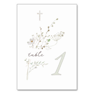 Numéro De Table bouquet fleur sauvage délicat Baptême n 1