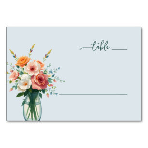 Numéro De Table Bouquet floral aquarelle pêche serein