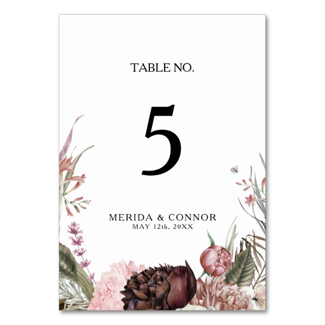 Numéro De Table Bourgogne Boho Floral Numéro de tableau (Par défaut)