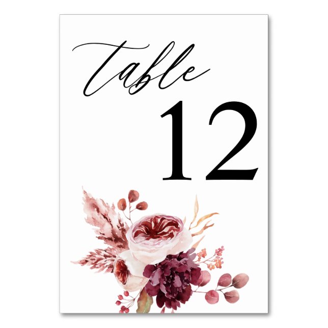 Numéro De Table Bourgogne et rose Floral 8B Numéro de tableau (Par défaut)