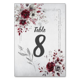 Numéro De Table Bourgogne profond gris argent aquarelle floral per