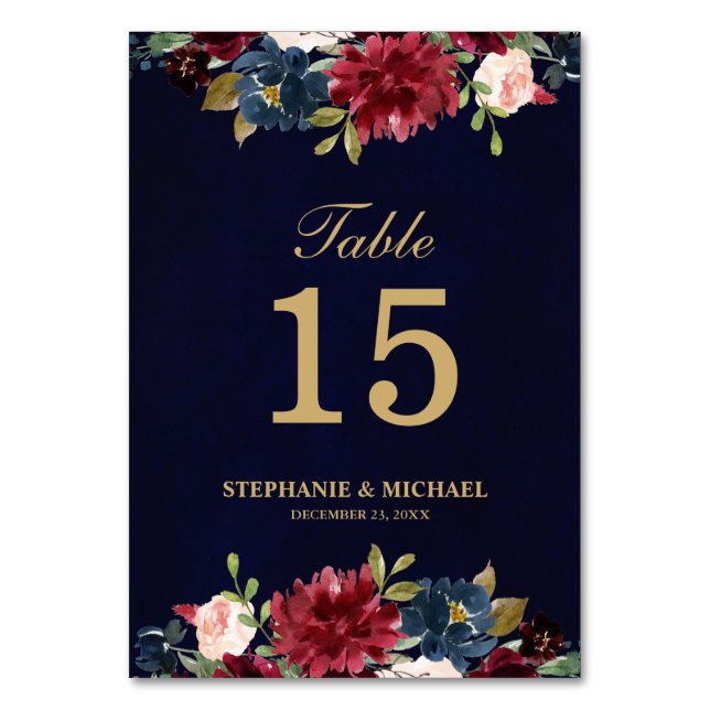 Numéro De Table Bourgogne Rouge Marine Floral Russe Boho Numéro de (Par défaut)