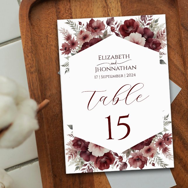 Numéro De Table Bourgogne Rustique Automne Floral Mariage (Créateur téléchargé)