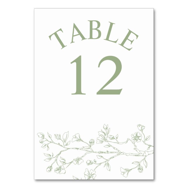 Numéro De Table Branche avec fleurs vert sauge mariage monochrome (Par défaut)