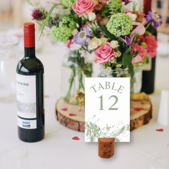 Numéro De Table Branche avec mariage de fleurs vert et blanc sauge (Créateur téléchargé)
