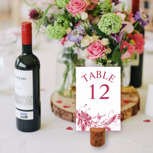 Numéro De Table Branche avec viva magenta et fleurs blanches maria (Créateur téléchargé)