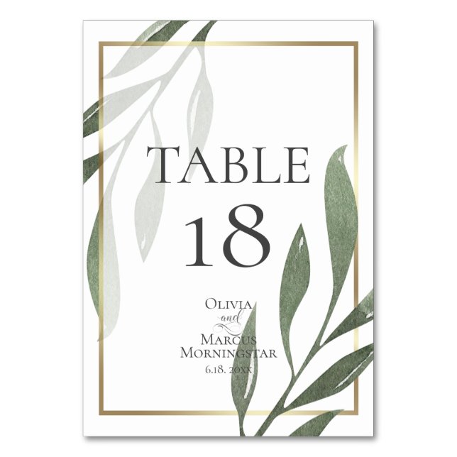 NUMÉRO DE TABLE | Branche de olivier Vert Sauge Aq (Dos)