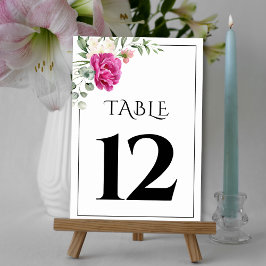 Numéro De Table Branche Eucalyptus avec fleurs rose mariage