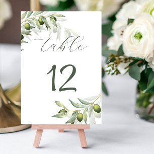 Numéro De Table Branches d'olive Aquarelle Mariage rustique