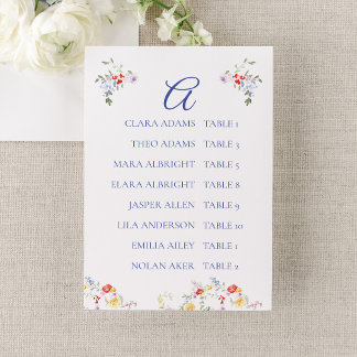 Numéro De Table Bright Floral Border Wedding Seating Charts    
