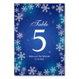 Numéro De Table Bright Snowflakes Blue Winter Bat mitzvah Table