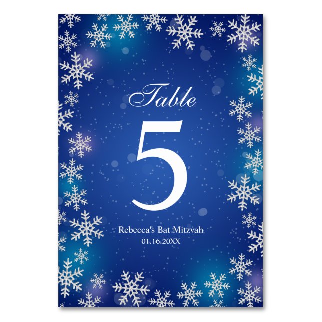 Numéro De Table Bright Snowflakes Blue Winter Bat mitzvah Table (Par défaut)