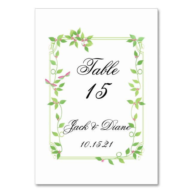 Numéro De Table Bufs roses sur Mariage Ivy vert (Par défaut)