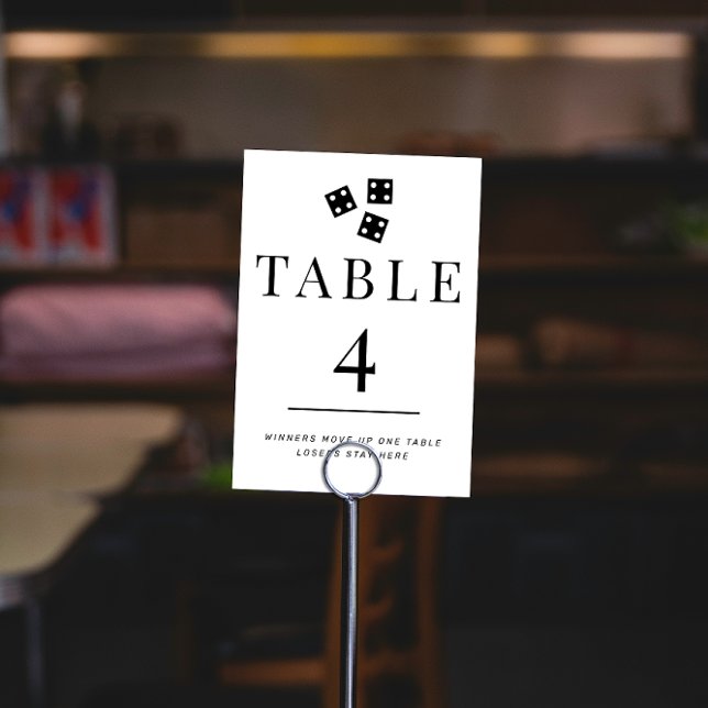 Numéro De Table Bunco simple noir et blanc Numéro de tableau 4 (Bunco dice game Table 4 two-sided table sign with directions in black and white)