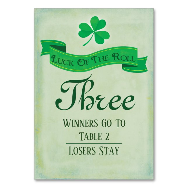 Numéro De Table Bunco Table Trois Mars Saint Patricks (Dos)