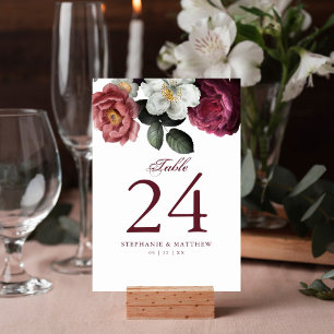Numéro De Table Burgundy Blush Floral Rose Mariage botanique