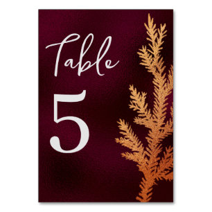Numéro De Table Burgundy et cuivre Hiver Mariage Pine Branche