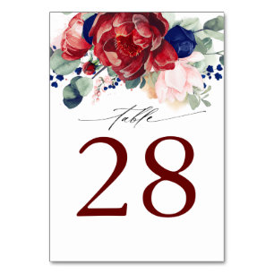 Numéro De Table Burgundy et Marine Mariage bleu Numéro de tableau 