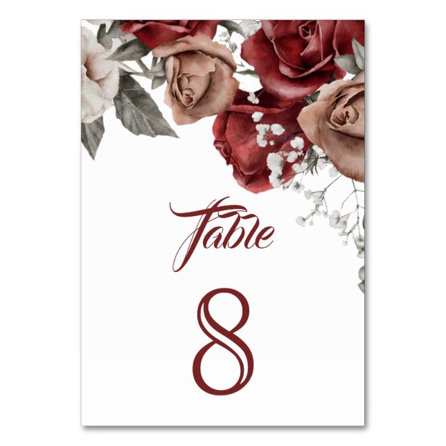 Numéro De Table Burgundy Red Roses Floral Wedding (Par défaut)
