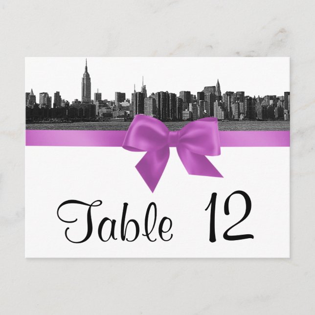 Numéro de table BW Lilac NYC Wide Skyline Etched (Devant)