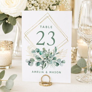 Numéro De Table Cadre de mariage doré à la verdure botanique d'euc