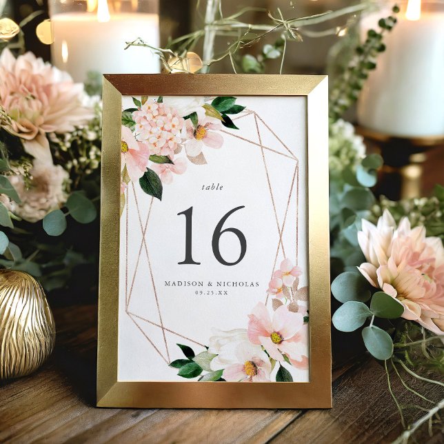 Numéro De Table Cadre de mariage géométrique floral Blush de print (Créateur téléchargé)