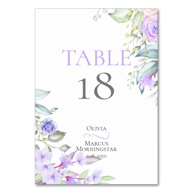 NUMÉRO DE TABLE | Cadre floral lilas (Par défaut)
