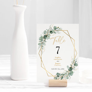 Numéro De Table Cadre géométrique or vert Simple Mariage