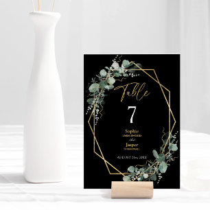 Numéro De Table Cadre géométrique or vert Simple Mariage noir