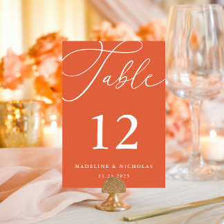 Numéro De Table Calligraphie Coucher de soleil orange moderne mari