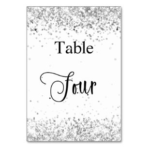Numéro De Table Calligraphie de parties scintillant blanche en arg