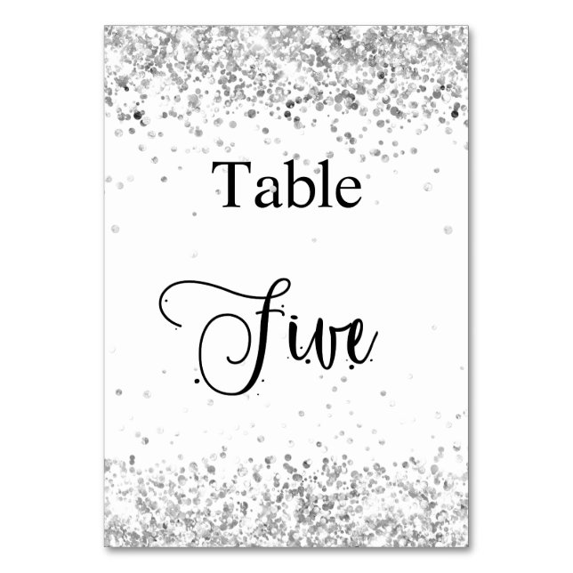 Numéro De Table Calligraphie de parties scintillant blanche en arg (Par défaut)