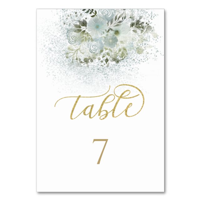 Numéro De Table Calligraphie dorée romantique bleu-duché (Par défaut)