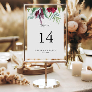 Numéro De Table Calligraphie Mariage floral de couleur tropicale