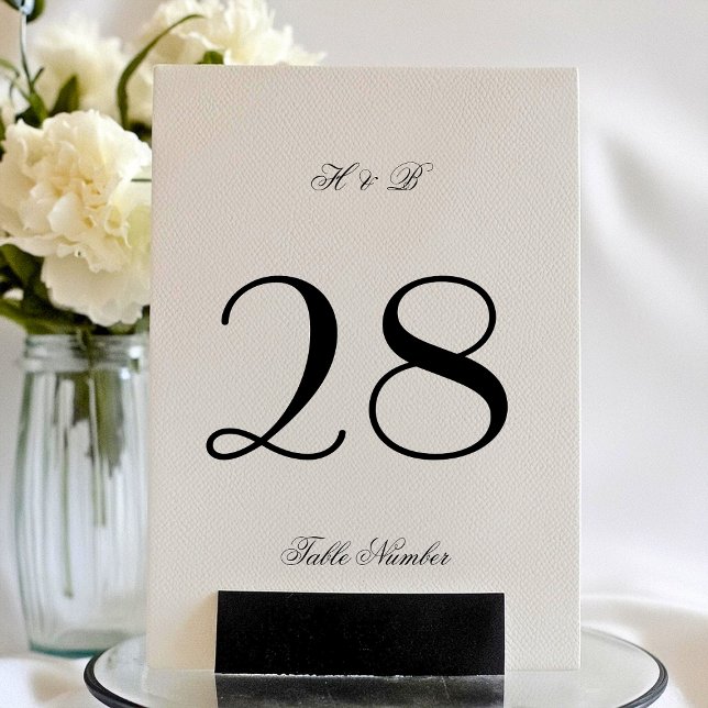Numéro De Table Calligraphie Monogramme noir et blanc Mariage offi (Créateur téléchargé)