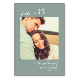 Numéro De Table Calligraphie Photo Mariage double face Vert