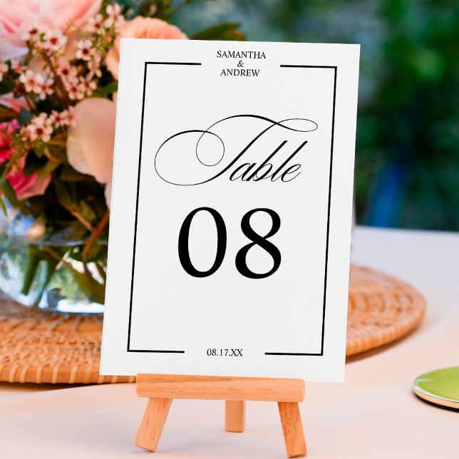 Numéro De Table Calligraphie romantique noir blanc chic numéro de  (Romantic calligraphy black white chic table number)