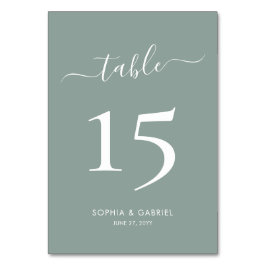 Numéro De Table Calligraphie Script Sage Green Mariage double face