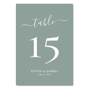 Numéro De Table Calligraphie Script Sage Green Mariage double face